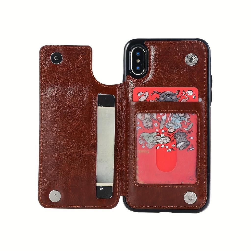 Чехол для телефона-кошелька с держателем для карт, чехол с подставкой для карт из искусственной кожи, двойной магнитной застежкой и прочным противоударным чехлом, для IPhone