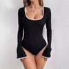 Women's Autumn and Winter Style Babes Slim Square Neckline Bell Sleeves Fashionable Sexy Long Sleeve One-piece