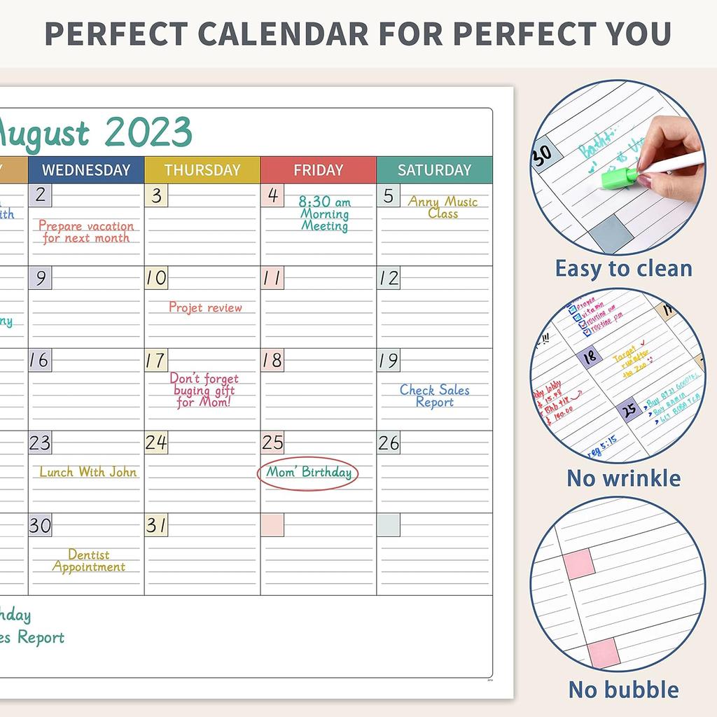 Large Dry Erase Calendar for Wall - Undated Dry Erase Calendar, Erasable Laminated Calendars for Wall with 8 Round Stickers, 40" x 28", Monthly