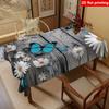 2D Flat Printing, 1pc Gray Forest Style Daisy Printed Tablecloth, Durable Polyester Tablecloth, Tablecloth with White Daisies And Blue Butterflies, Sq