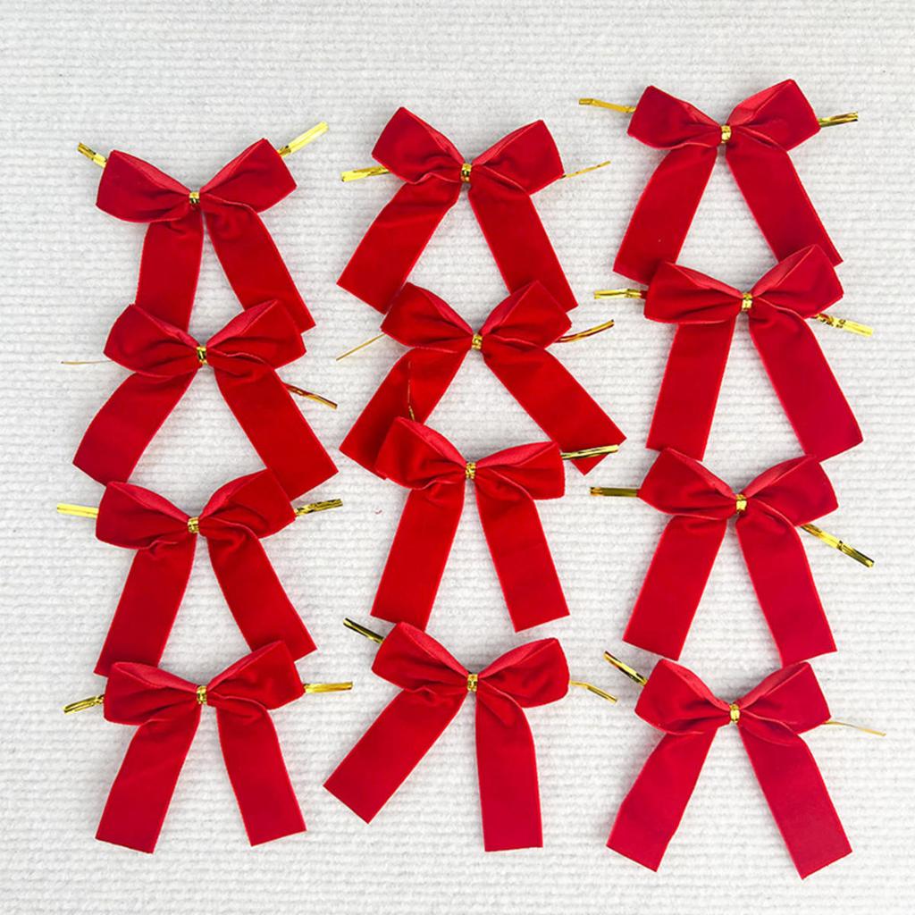 12pcs Small Velvet Bow Christmas Tree Decoration Soft Bowknot Hanging Enhances Holiday Atmosphere for DIY Use for Christmas Party Family Wedding