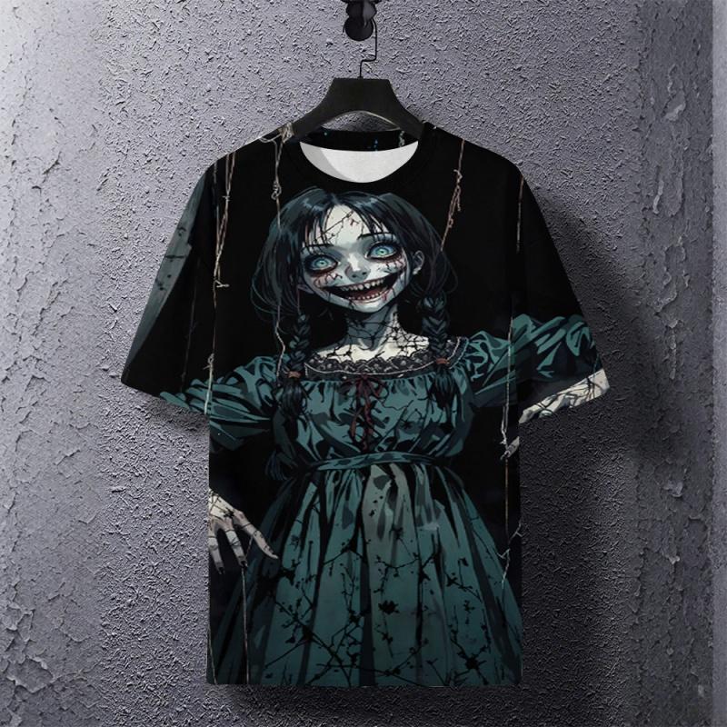 Terrifying Monster Girl Pattern Kids T-shirt Summer Outdoor Street Loose Tees Tops Short Sleeved Casual Boy's and Girl's Clothing