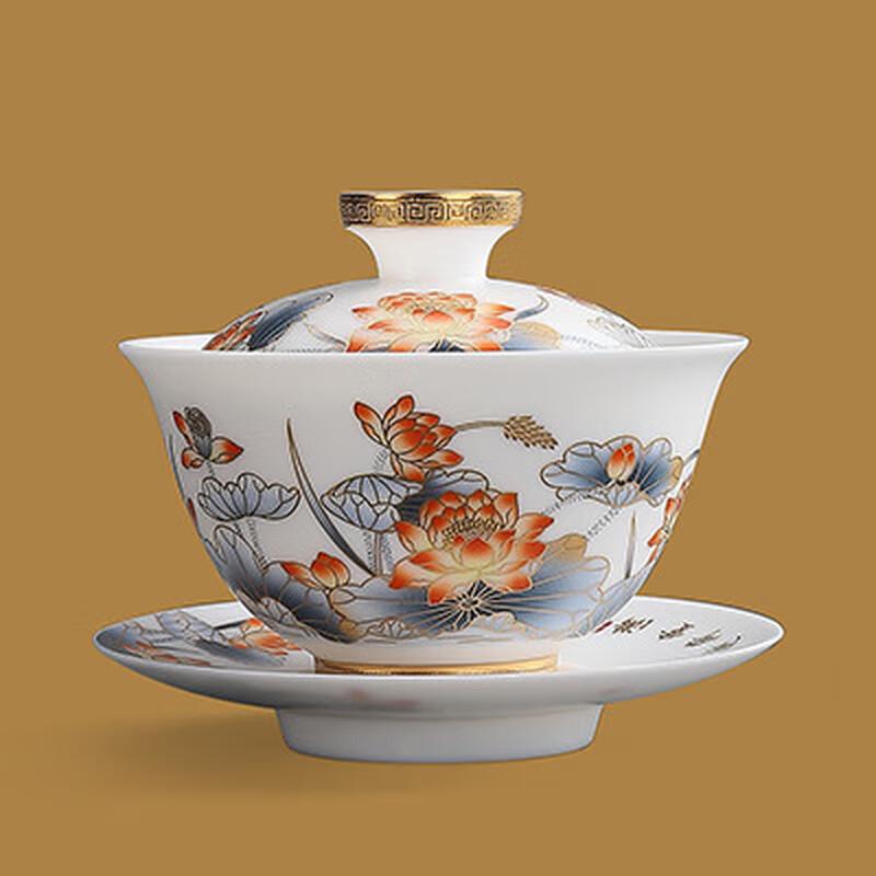 Mutton Fat Jade Style Ceramic Gaiwan Tea Bowl