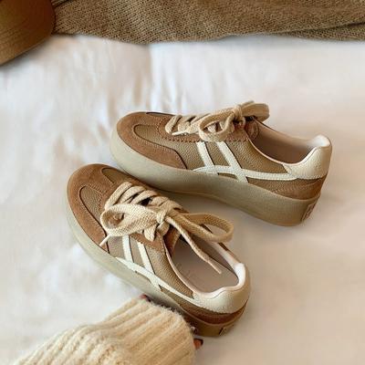 Пятнистые туфли на платформе в цветовой гамме коровьей шкуры, немецкие тренировочные туфли, весенняя новинка 2025, повседневные кеды на шнуровке с круглым носом, ретро туфли ах-ган