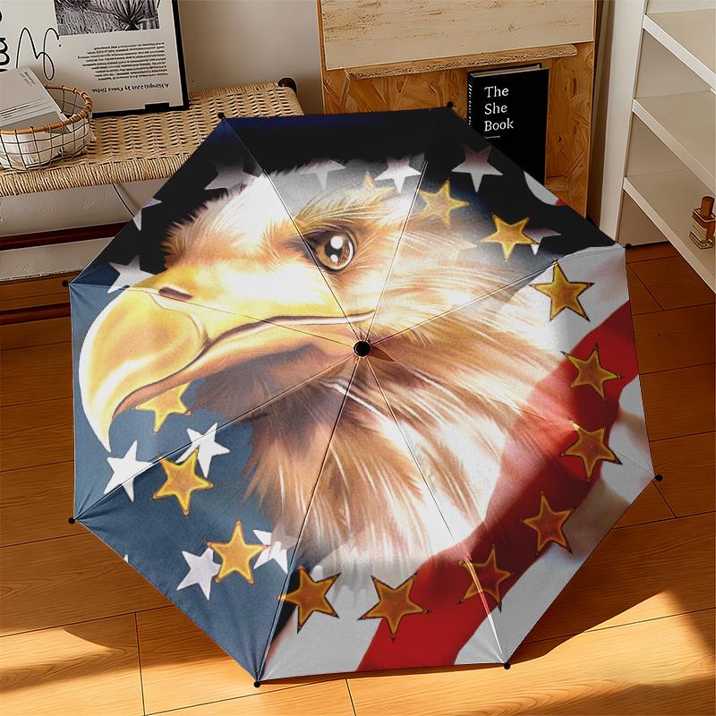 1pc American Bald Eagle Poster Umbrella Portable Folding Umbrella Iron Frame Hole Bone Structure Outdoor Home Umbrella