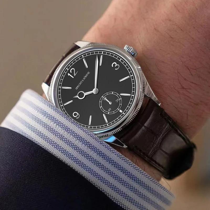 New Specht & Söhne 1908 Classic Mechanical Watch Men Genuine Leather Strap Stainless Steel Business Wristwatch Waterproof
