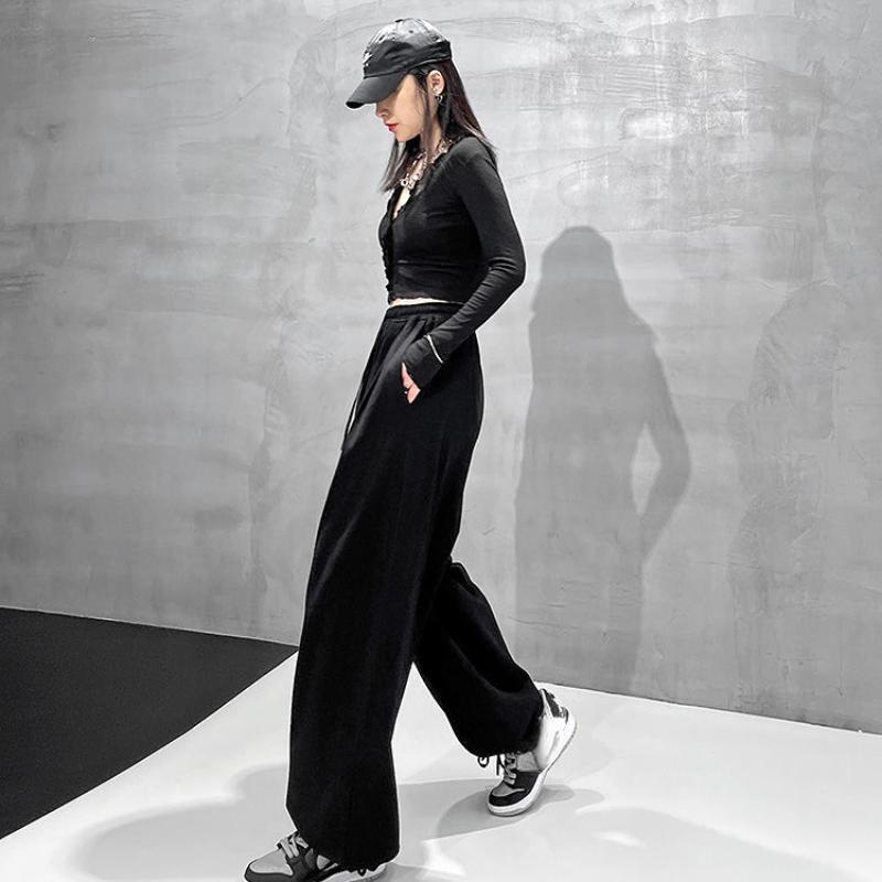 Серые спортивные штаны для бега больших размеров, женские корейские модные черные спортивные штаны для бега, свободные широкие брюки