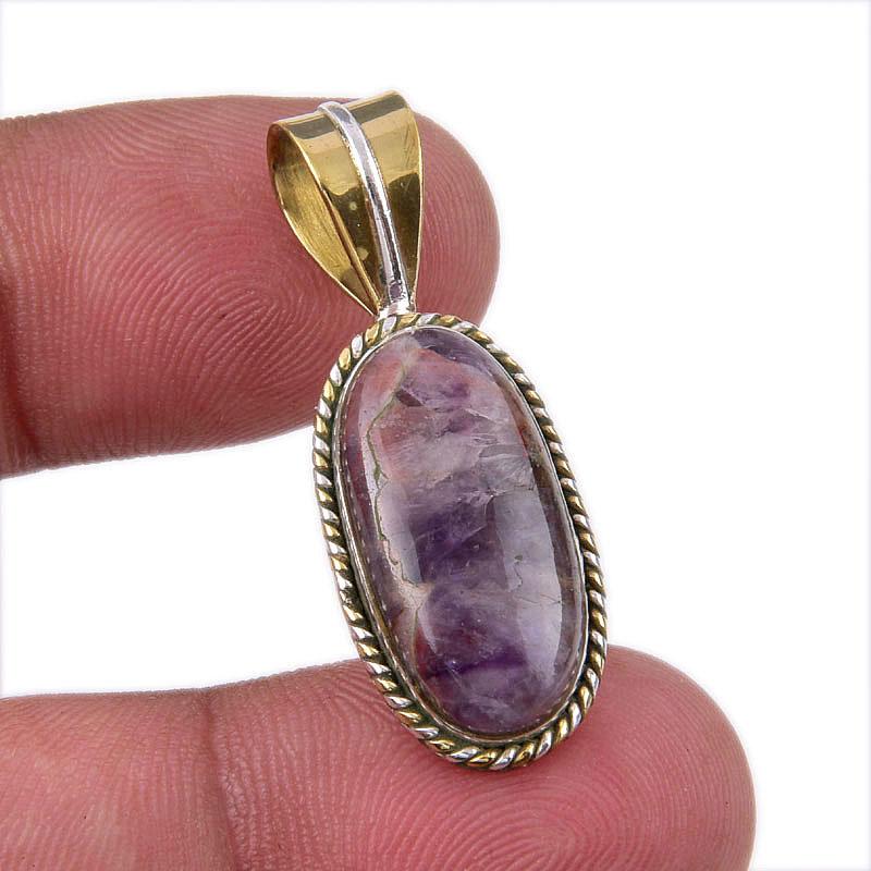 Natural Tiffany Stone 925 Solid Sterling Silver Gift TwoTone Pendant 1.25" Q3P50