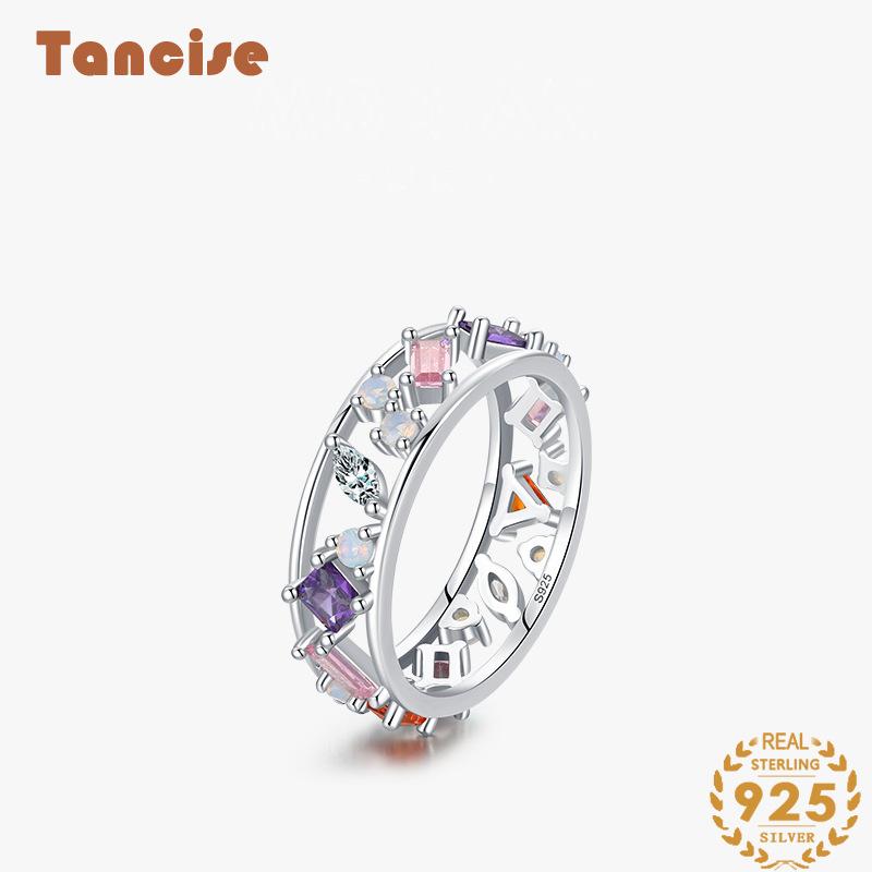 Tancise Classic 925 Sterling Silver Zircon Ring Ladies Jewelry Wedding Promise Party Gift