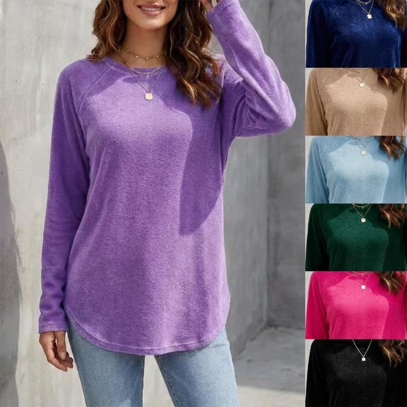 Women S Solid Color Long Sleeve Round Neck Loose Fit Top