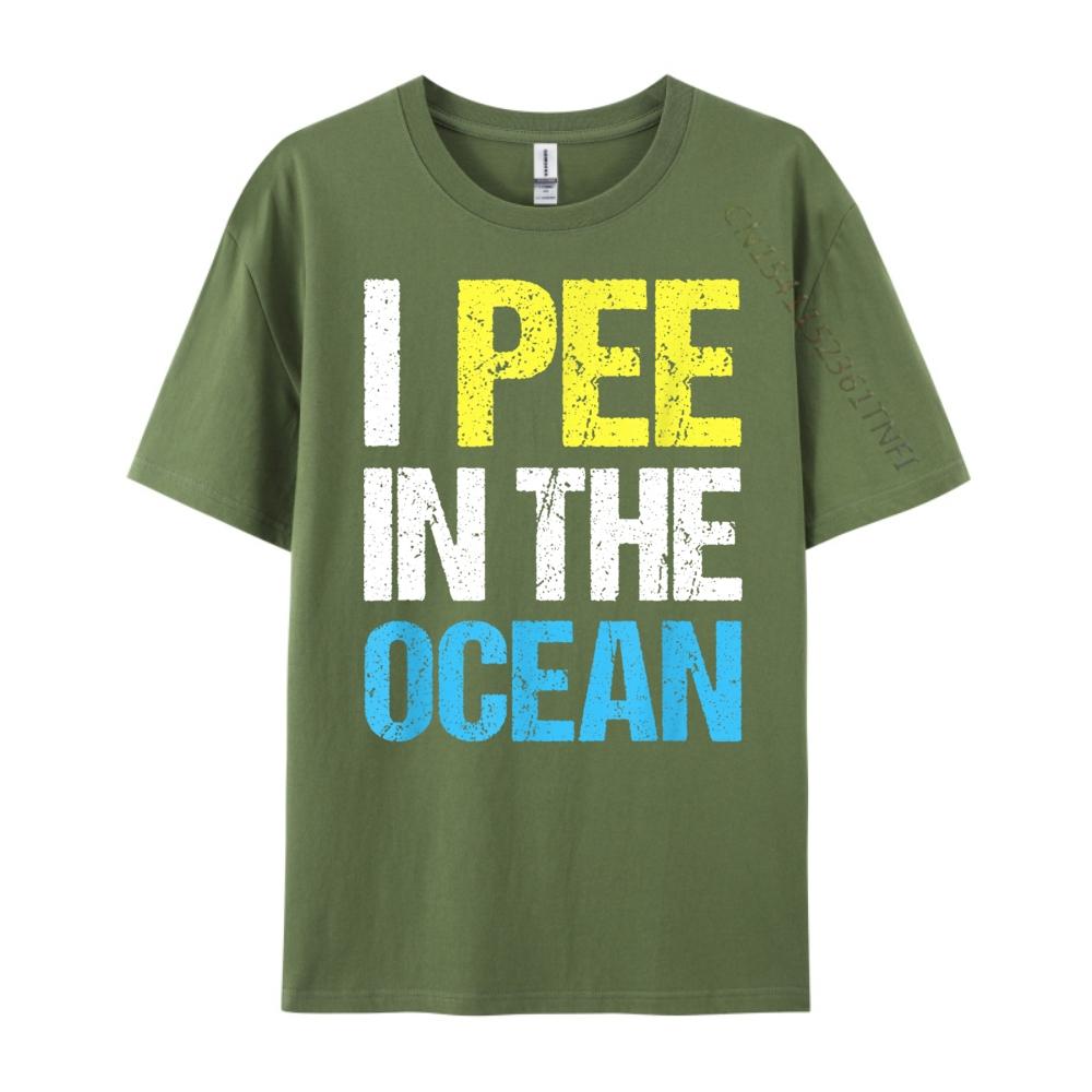 I Pee In The Ocean Funny Beach Vacation Cream T Shirt Breathable Mens Shirts Alphabet