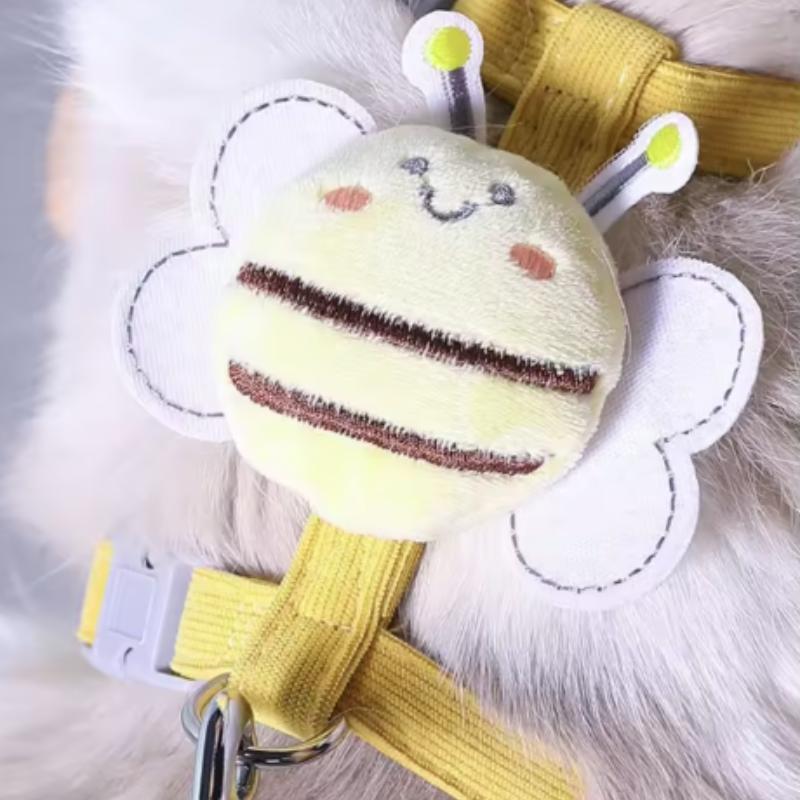 Cat Harness Collar Set Adjustable Cartoon Bee Double Layer Pet Harness for Small Medium Dog Cat Pet Collar Leash Outdoor