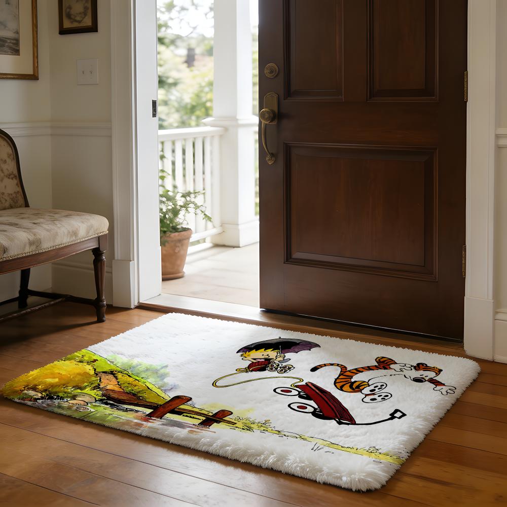 Calvin And Hobbes Selfadhesive Art Floor Mat Soft Flannel Absorbent Mat Non-Slip Rug Home Bedroom Bathroom