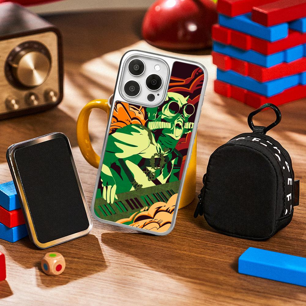 Cool guitarist Swiss poster pattern Phone Case for iPhone 16 15 14 13 12 11 Pro Max Sheepskin Silver-edged protective case