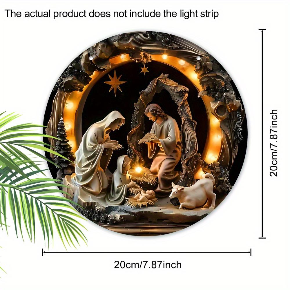 Деревянный знак с изображением рождественской сцены, эффект рельефа 2D Иисуса, круглый орнамент для церкви, входной двери, идеальный настенный декор, простая и стильная дверь туалета