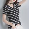 Women's Slim Fit V-Neck Striped Short-Sleeve T-Shirt - Summer Korean Style Trendy Top