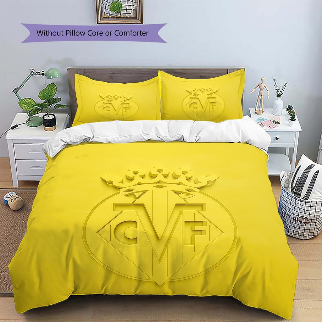Villarreal Club de Fútbol Pattern Bedding Quilt Set Home Decoration Gift (1 * duvet cover + 2 * pillowcase without core)