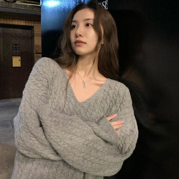 Свободный пуловер в стиле ретро, ​​женский пуловер с v-образным вырезом, женский мягкий восковой милый верхний трикотажный свитер, женский