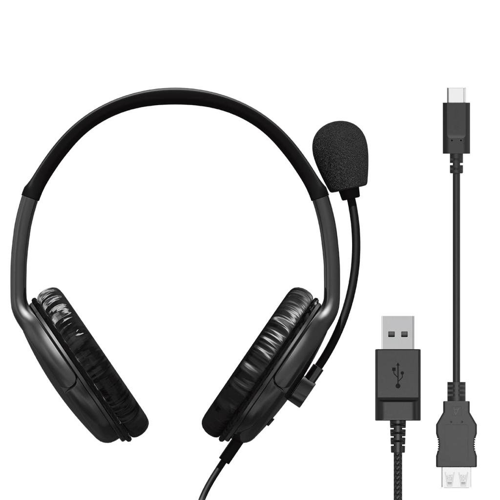 Elecom Гарнитура USB Подключение Накладной тип с микрофонной штангой Тип с большими амбушюрами USB Кабель-переходник в комплекте Бинауральная Черный Type-C HS-HP28UCBK