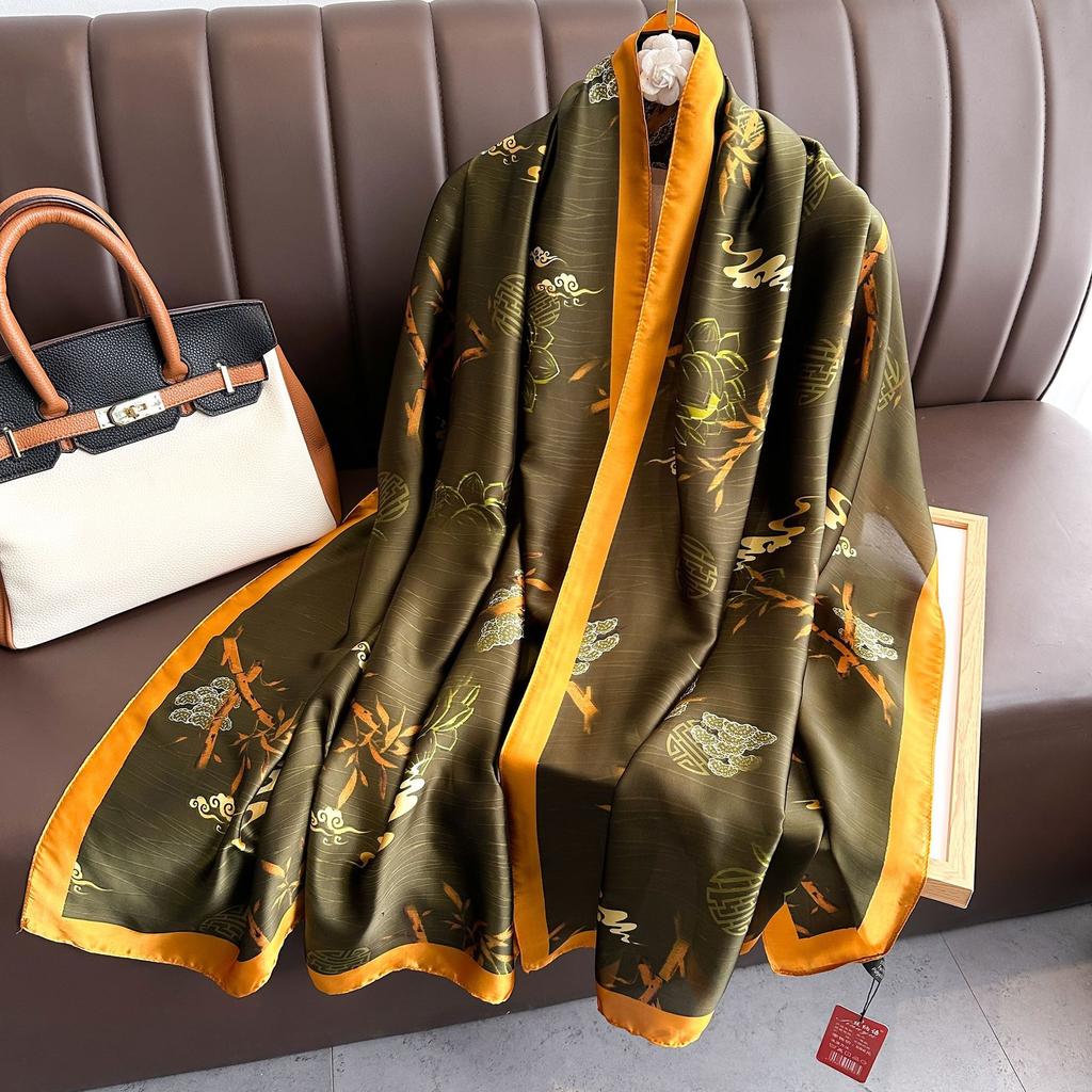 Women's Air-conditioning Room Outside the Shawl Spring and Summer Plant Flowers Travel Holiday Sunscreen Thin Silk Scarf