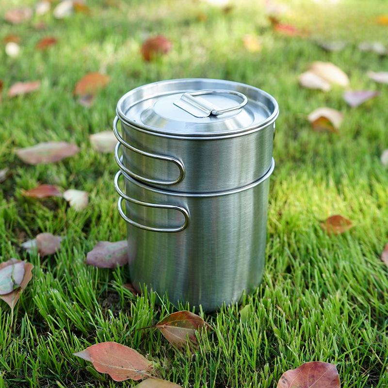 CLS 2-Piece Outdoor Camping Pot Set: 304 Stainless Steel, Lightweight, Folding, Portable for Travel & Mountaineering.