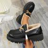 Large Size One-pedal Small Leather Shoes Winter New Fashion Velvet Cotton Shoes Women