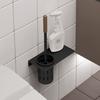 Walnut Toilet Brush Holder Set Wood Handle Wall Mounted Grey Gold Black White Aluminum Cup WC Brush Rack Kit with Storage Shelf