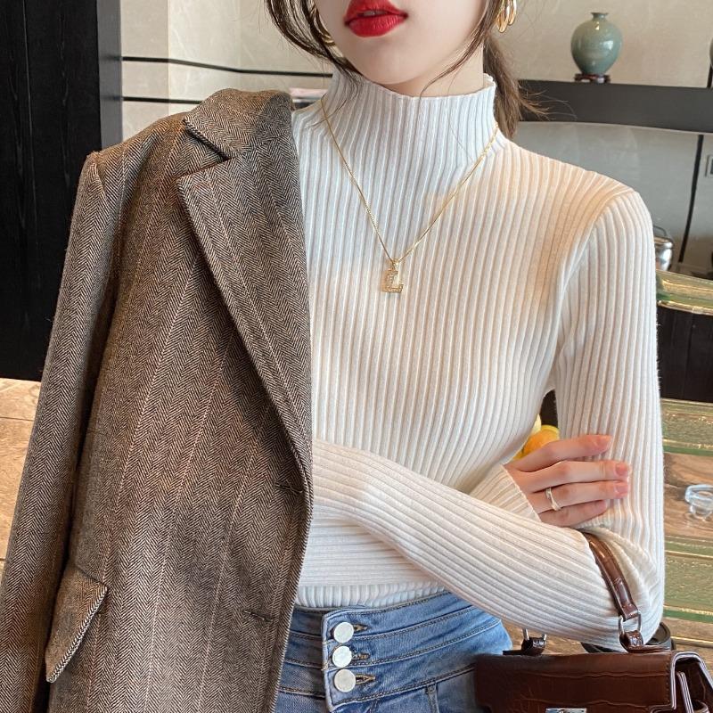 Осенне-зимний свитер с высоким воротом, женский модный однотонный тонкий свитер с длинным рукавом, женские топы, элегантный трикотаж, джемпер 24842
