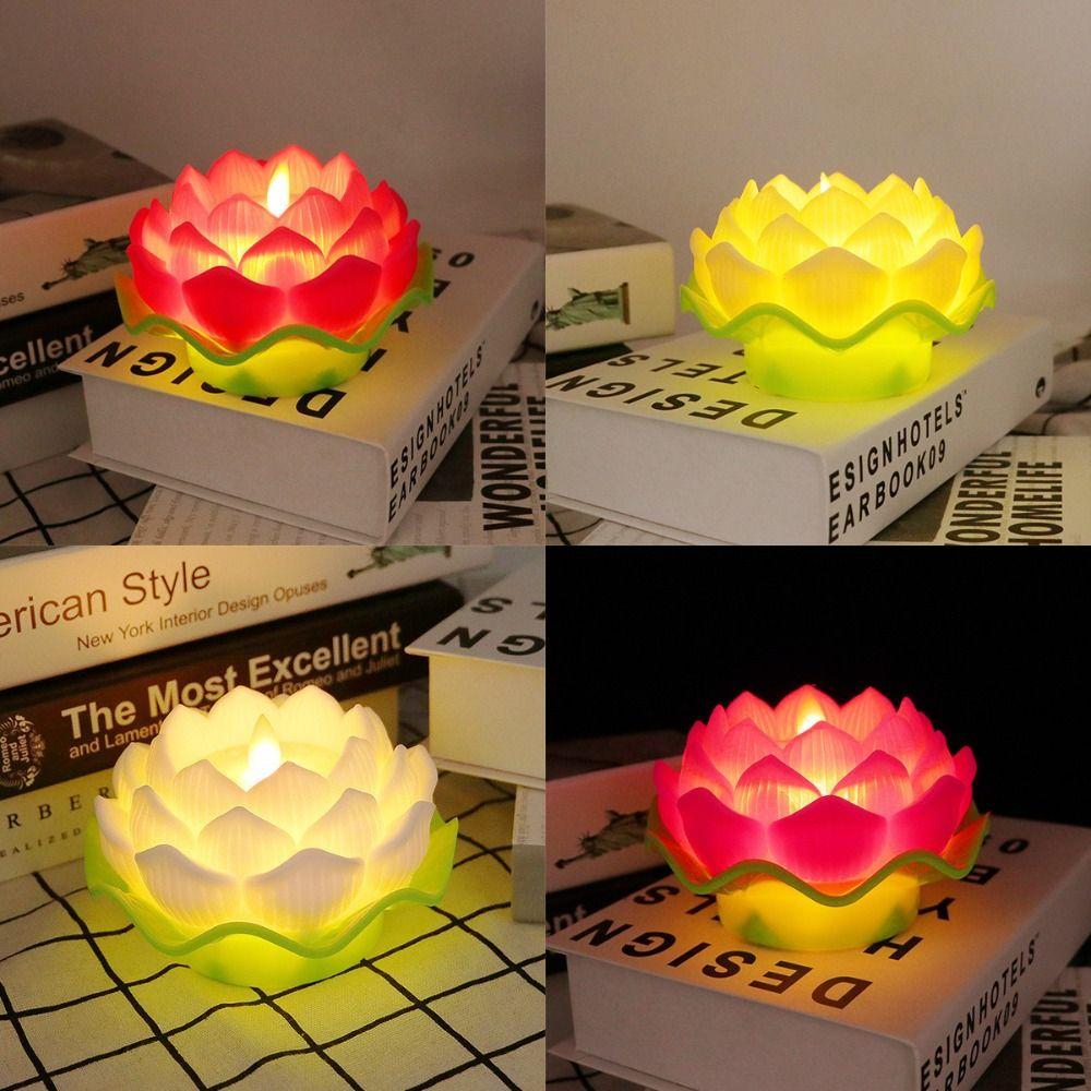 Creative LED Lotus Candles Flameless Desktop Lamp Romantic Night Light  Child Holiday Gift
