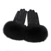 Women Genuine Lambskin Leather Gloves With Real Fox Fur Trim Cuff Winter Warm Driving Gloves-Velvet Lined