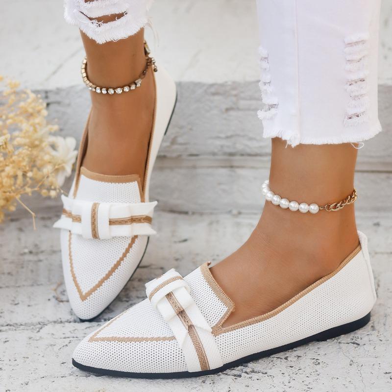 Новые женские балетки Новые вязаные слипоны Дышащие Удобные Однотонные туфли Повседневные С острым носком Лоферы для ходьбы Кроссовки Женские