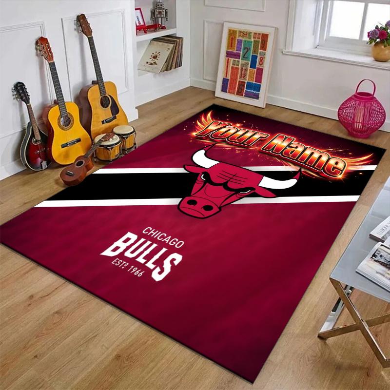 Chicago Bulls Design Area Rug Personalized Name- Non-Slip, Soft & Cozy Floor Mat for Living Room, Office - Indoor/Outdoor Carpet