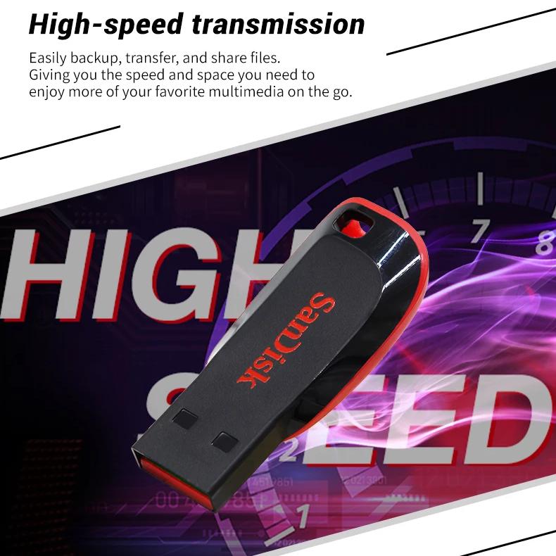 SanDisk Флеш-накопитель Cruzer Blade 16 ГБ USB 2.0 32 ГБ 64 ГБ 128 ГБ базовое хранилище Memory Stick U Диск Оригинальный мини USB флеш-накопитель для компьютера