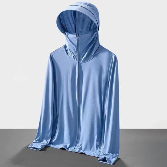 Солнцезащитная одежда Куртка мужская женская с капюшоном и длинным рукавом на молнии из ледяного шелка для защиты от ультрафиолета