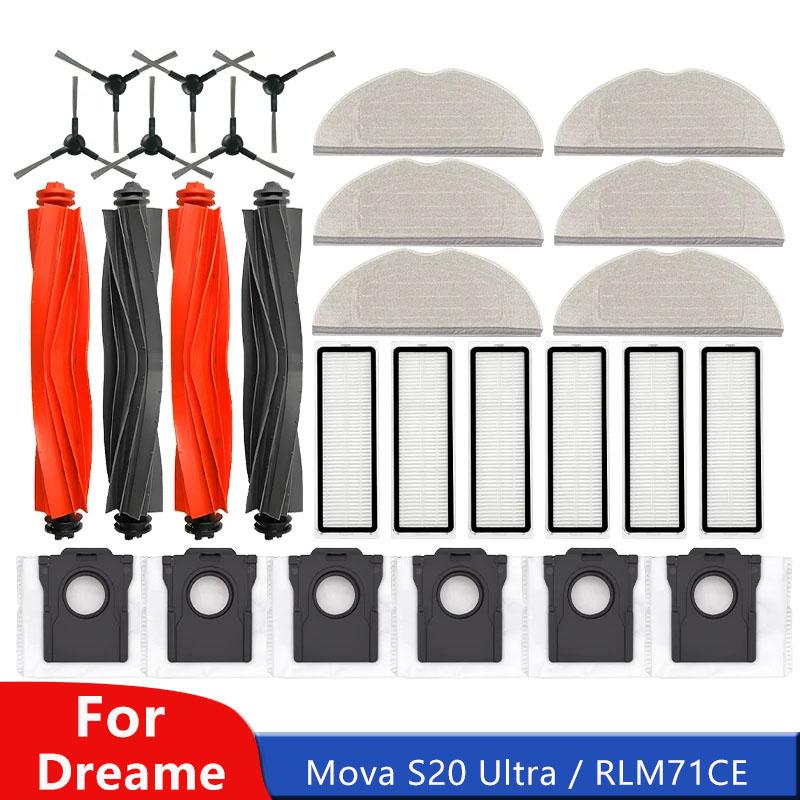 For Dreame Mova S20 Ultra / RLM71CE Spare Parts Main Side Brush Hepa Filter Mop Pad Dust Bag Accessories Consumables