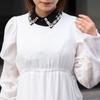 Women's Rhinestone Faux Collar Chiffon Blouse M
