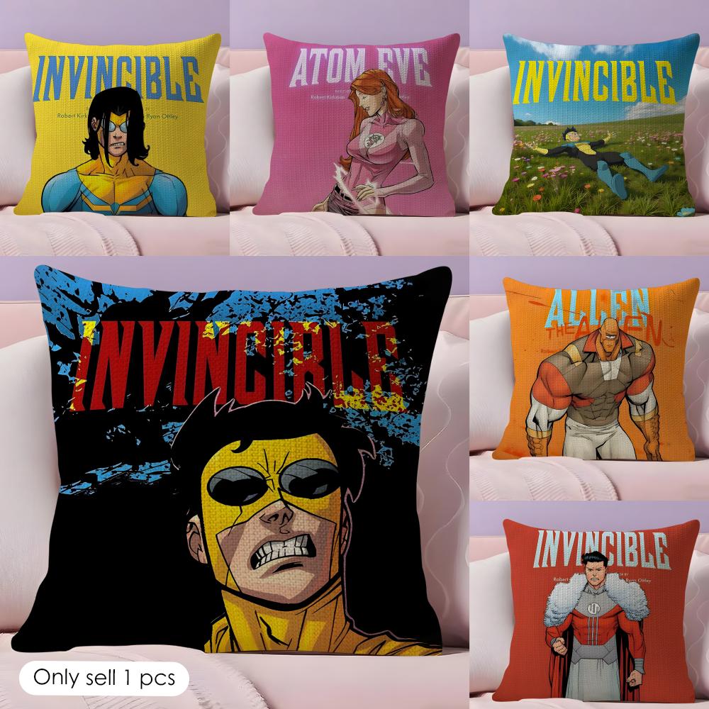 Anime IInvincible Cushion Cover Natural Linen Pillow Case DoubleSided Print Decorative Sofa Pillowcase Home Decor Gift