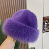 Warm Luxury Plush Hat Thicken Winter Fluffy Hats Fashion Faux Fur Bucket Hat  Girls