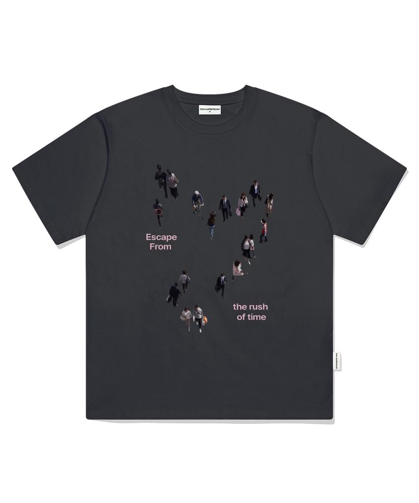 ESCAPEFROM Rush Of Time Print Oversized Short Sleeve T-Shirt Charcoal