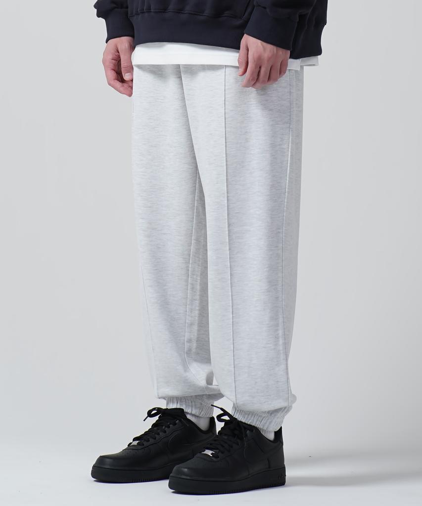 GAKKAI UNIONS Pintuck Wide Sweat Jogger Pants White Melange