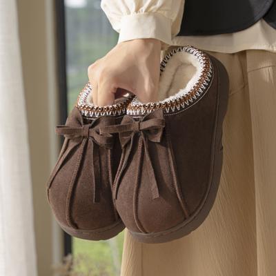 Новые этнические тапочки с бантом осень и зима для дома, вельветовые, теплые, противоскользящие, хлопковые тапочки