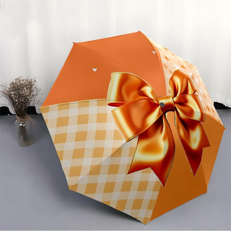 1pc Bow Ribbon Automatic Folding Umbrella, 8-Rib Iron Frame, Casual Outdoor Accessory for Birthday Festival Gifts yy251128210