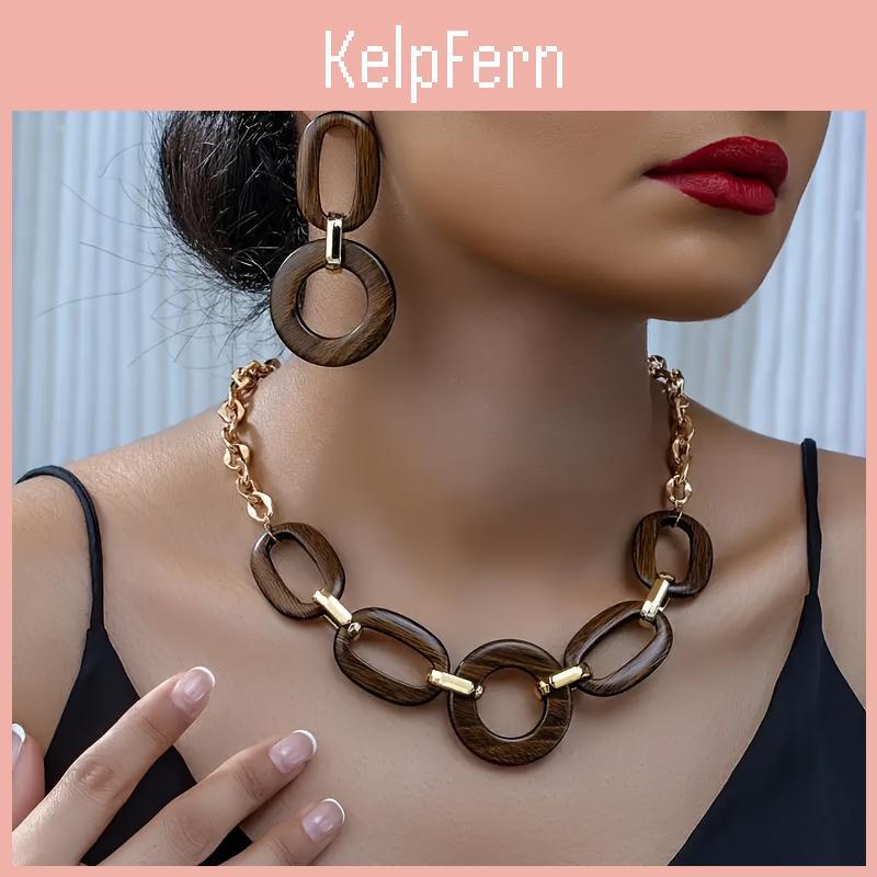 Bohemian Geometric Wooden Jewelry Set Style Retro Western Design Statement Oversized Earrings And Necklace Combo Fashion Accessory For Women