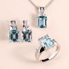 Simple Design Natural Sky Blue Topaz Ring Earrings Necklace Jewelry Set 925 Silver Women Fine Jewelry