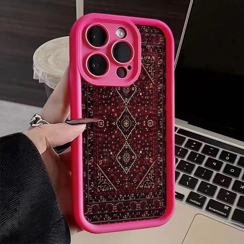 Чехол для телефона Винтажный Красный Ковровый Узор Для iPhone 17 16 Pro Max 11 13 12 14 15 8 7 Plus XS XR X 16E 17E Ударопрочный Чехол
