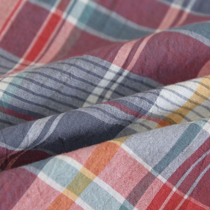 Весна / Осень Простая Пижама из стираного хлопка, женские брюки с длинными рукавами, домашняя одежда, свободный повседневный комплект из 2 предметов в клетку с лацканами