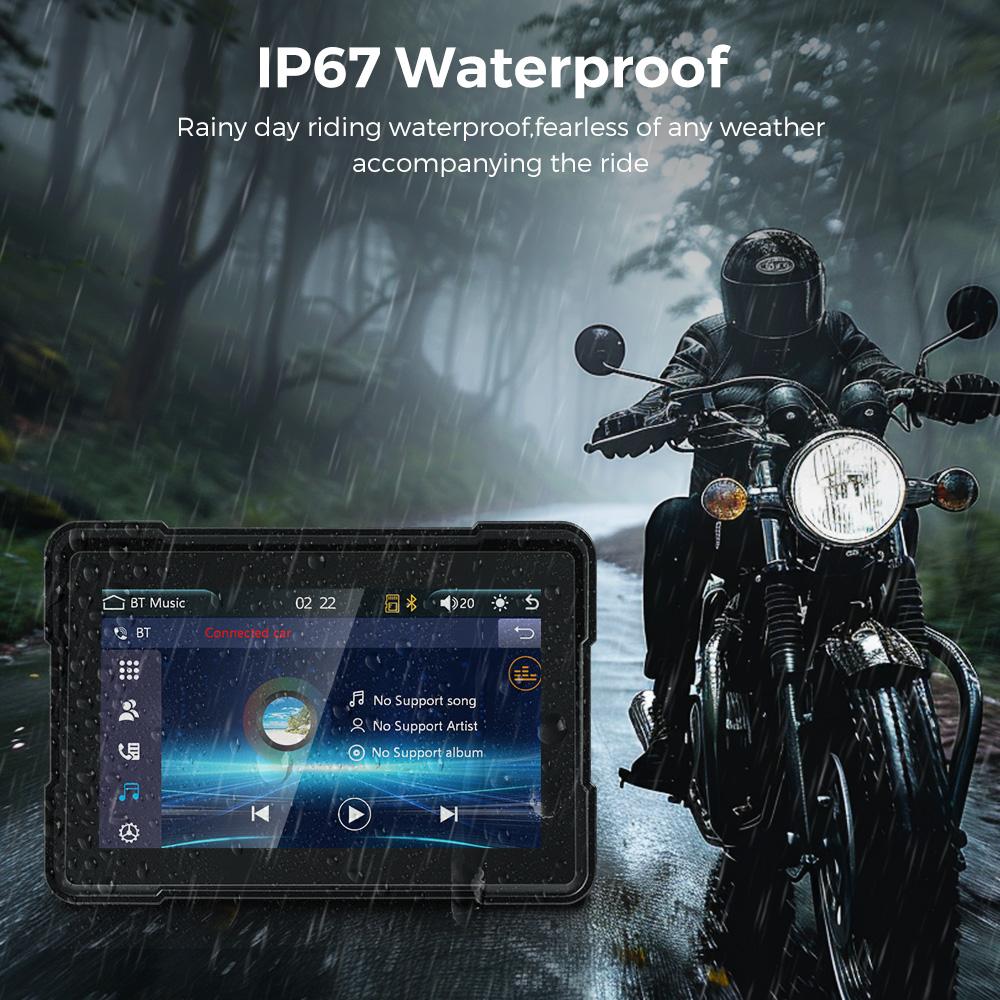 GEARELEC Portable Motorcycle Stereo DVR Wireless CarPlay Android Auto 5 Inch Screen Dual Bluetooth IP67 Waterproof Front Rear 1080P Camera