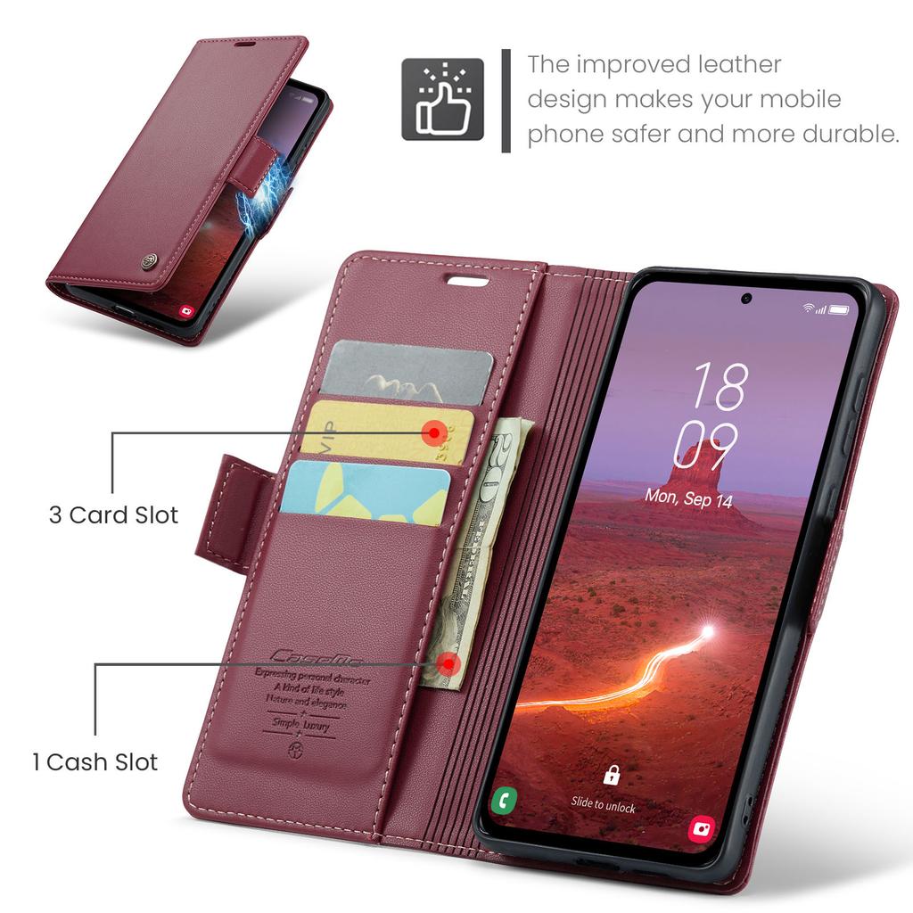 For Samsung Galaxy A55 5G Leather Case CASEME 023 RFID Blocking 3 Card Slot Mobile Cover