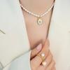 Queen'S Style Niche Accessories Natural Freshwater Pearl Oval Brand Pendant Necklace Inlaid Zircon Seashell Jewelry