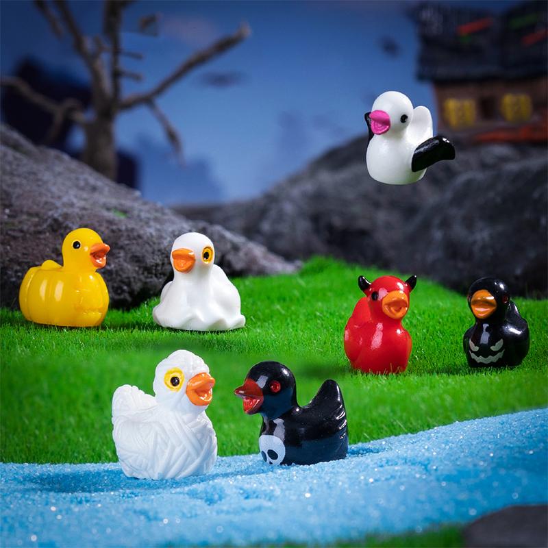 5-14Pcs Halloween Demon Ducks Miniature Figures Resin Mini Colorul Duck Ornament Landscape Dollhouse Fairy Garden Home Decor